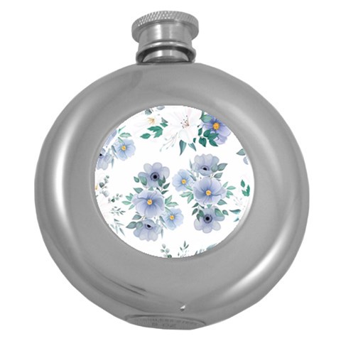 Floral pattern Round Hip Flask (5 oz) from ArtsNow.com Front