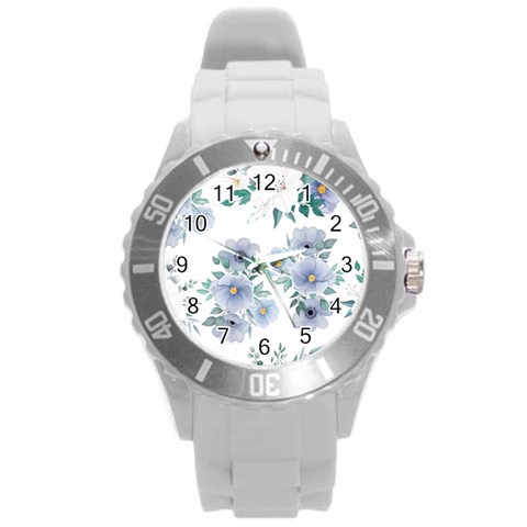Floral pattern Round Plastic Sport Watch (L) from ArtsNow.com Front