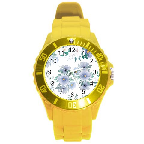 Floral pattern Round Plastic Sport Watch (L) from ArtsNow.com Front