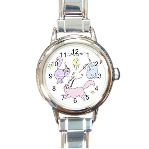Cute unicorn cats Round Italian Charm Watch from ArtsNow.com Front