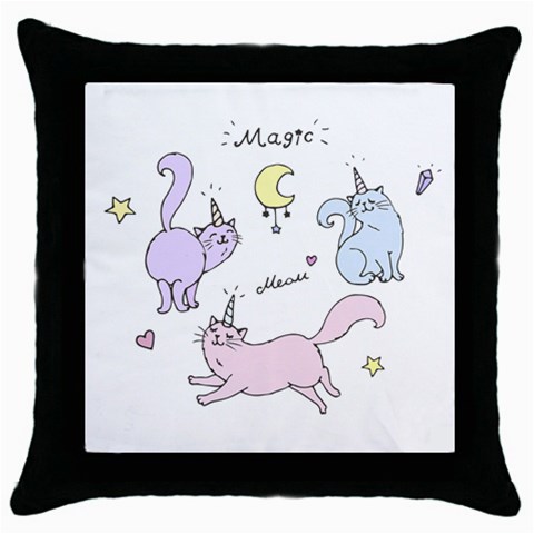 Cute unicorn cats Throw Pillow Case (Black) from ArtsNow.com Front