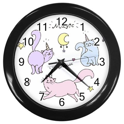 Cute unicorn cats Wall Clock (Black) from ArtsNow.com Front