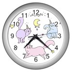  Cute unicorn cats Wall Clock (Silver)
