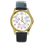  Cute unicorn cats Round Gold Metal Watch