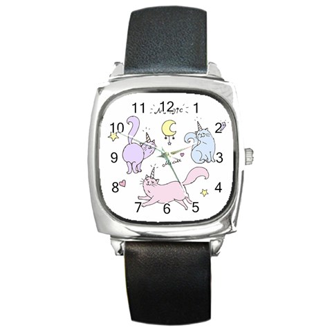 Cute unicorn cats Square Metal Watch from ArtsNow.com Front