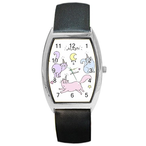 Cute unicorn cats Barrel Style Metal Watch from ArtsNow.com Front