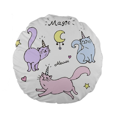 Cute unicorn cats Standard 15  Premium Round Cushions from ArtsNow.com Front
