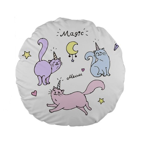 Cute unicorn cats Standard 15  Premium Flano Round Cushions from ArtsNow.com Front