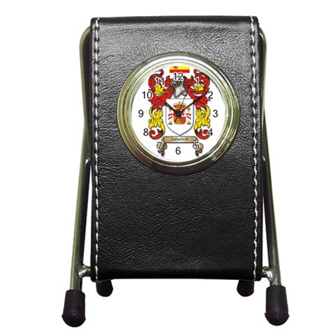 Zabaeleche Coat of Arm Pen Holder Desk Clock from ArtsNow.com Front