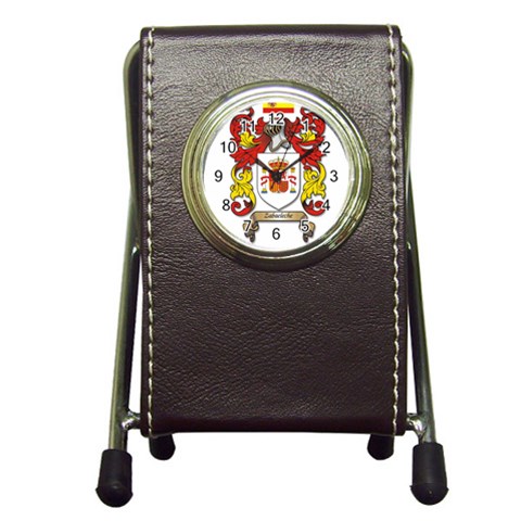 Zabaeleche Coat of Arm Pen Holder Desk Clock from ArtsNow.com Front