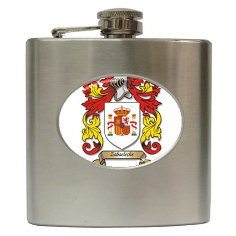 Zabaeleche Coat of Arm Hip Flask (6 oz) from ArtsNow.com Front