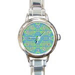 Floral folk damask pattern Fantasy flowers  Round Italian Charm Watch