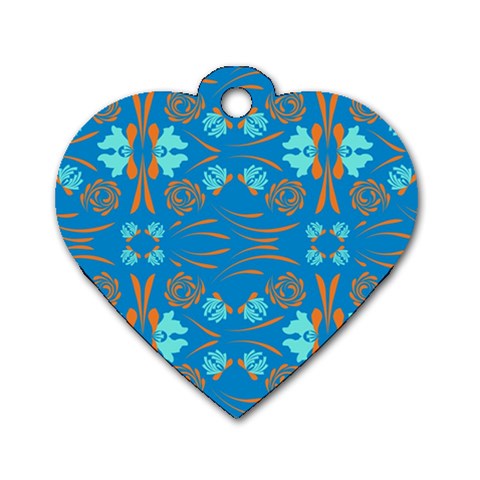 Floral folk damask pattern Fantasy flowers  Dog Tag Heart (One Side) from ArtsNow.com Front