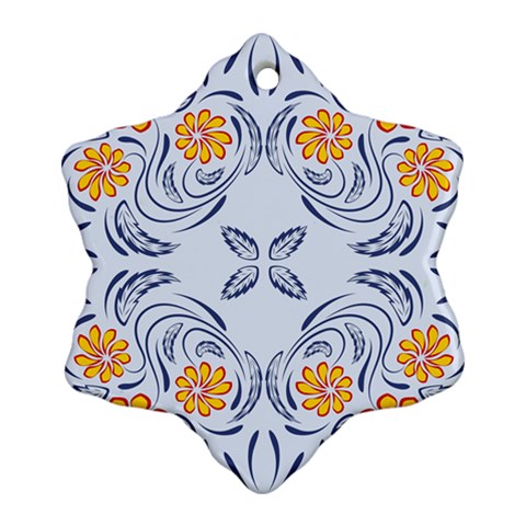 Floral folk damask pattern Fantasy flowers  Snowflake Ornament (Two Sides) from ArtsNow.com Front