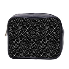 Pixel Grid Dark Black And White Pattern Mini Toiletries Bag (Two Sides) from ArtsNow.com Front