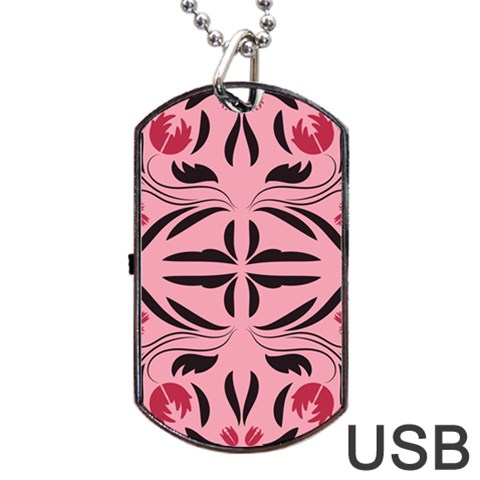 Floral folk damask pattern  Dog Tag USB Flash (One Side) from ArtsNow.com Front