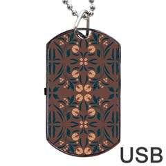 Floral folk damask pattern  Dog Tag USB Flash (Two Sides) from ArtsNow.com Front