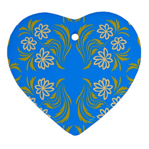 Floral folk damask pattern  Heart Ornament (Two Sides) from ArtsNow.com Back