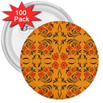 Floral folk damask pattern  3  Buttons (100 pack) 
