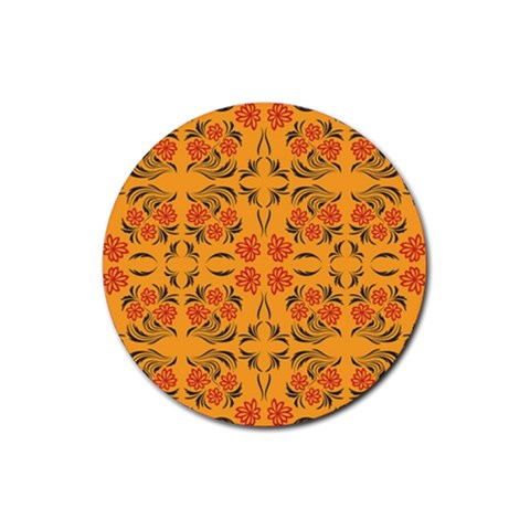 Floral folk damask pattern  Rubber Coaster (Round) from ArtsNow.com Front