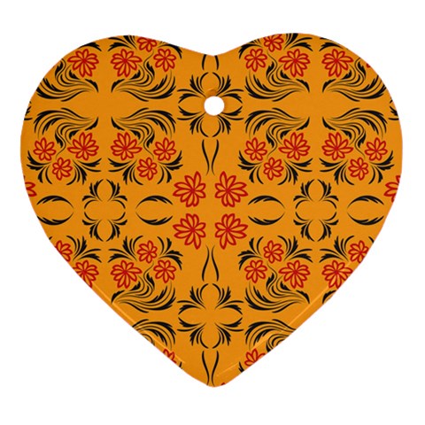 Floral folk damask pattern  Heart Ornament (Two Sides) from ArtsNow.com Front