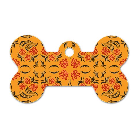 Floral folk damask pattern  Dog Tag Bone (Two Sides) from ArtsNow.com Back