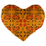 Floral folk damask pattern  Large 19  Premium Flano Heart Shape Cushions