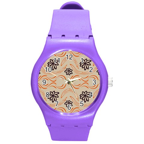 Folk flowers print Floral pattern Ethnic art Round Plastic Sport Watch (M) from ArtsNow.com Front