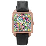 Floral Rose Gold Leather Watch 