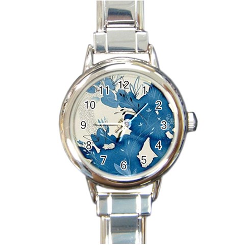 Floral Round Italian Charm Watch from ArtsNow.com Front