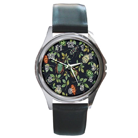 Nature With Bugs Round Metal Watch from ArtsNow.com Front
