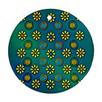 Yellow And Blue Proud Blooming Flowers Ornament (Round)