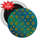 Yellow And Blue Proud Blooming Flowers 3  Magnets (10 pack) 