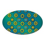 Yellow And Blue Proud Blooming Flowers Oval Magnet