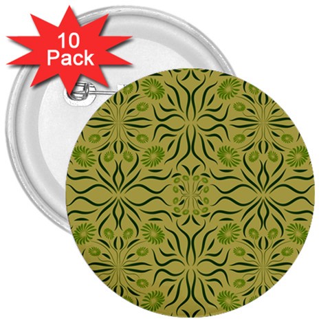 Floral folk damask pattern Fantasy flowers  3  Buttons (10 pack)  from ArtsNow.com Front