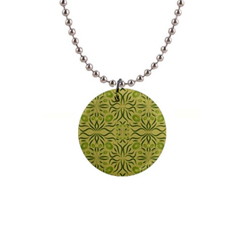 Floral folk damask pattern Fantasy flowers  1  Button Necklace from ArtsNow.com Front