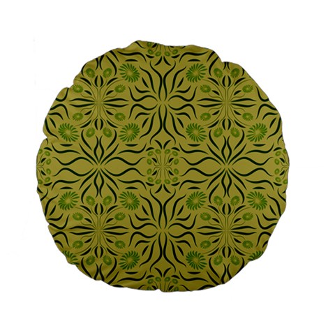 Floral folk damask pattern Fantasy flowers  Standard 15  Premium Flano Round Cushions from ArtsNow.com Front