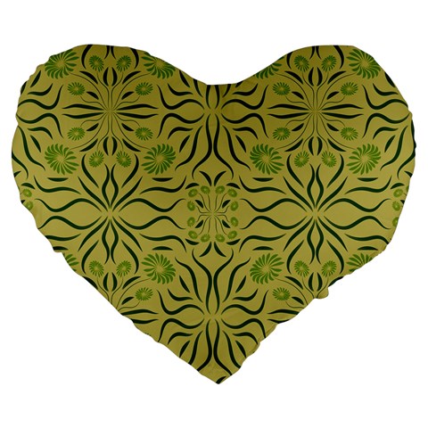 Floral folk damask pattern Fantasy flowers  Large 19  Premium Flano Heart Shape Cushions from ArtsNow.com Front