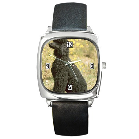 Pudel_Grossschwarz Square Metal Watch from ArtsNow.com Front