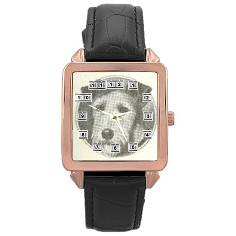 Pudel_Grossschwarz Rose Gold Leather Watch  from ArtsNow.com Front