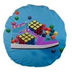 Floating-cubes-on-blue Backgrounderaser 20220422 203144521 Backgrounderaser 20220422 203216276 Large 18  Premium Flano Round Cushions