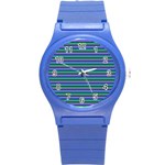 Horizontals (green, blue and violet) Round Plastic Sport Watch (S)