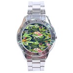 Flowers Pattern Stainless Steel Analogue Watch