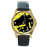 Abstract Pattern Round Gold Metal Watch