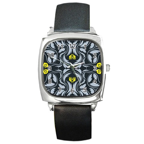 Folk flowers print Floral pattern Ethnic art Square Metal Watch from ArtsNow.com Front