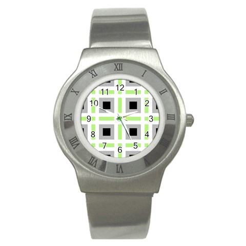 Agender Flag Plaid Stainless Steel Watch from ArtsNow.com Front
