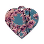 Colorful Floral Leaves Photo Dog Tag Heart (Two Sides)