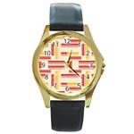 Abstract pattern geometric backgrounds   Round Gold Metal Watch