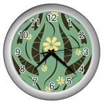 Folk flowers print Floral pattern Ethnic art Wall Clock (Silver)