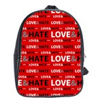 Love And Hate Typographic Design Pattern School Bag (XL)